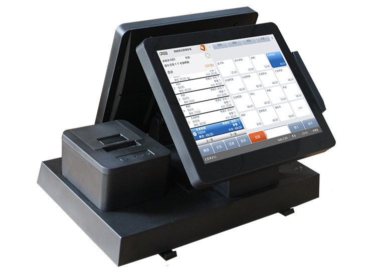 Supermarket Cash Register with 12 Inch Dual Display Built-in Printer and Keyboard