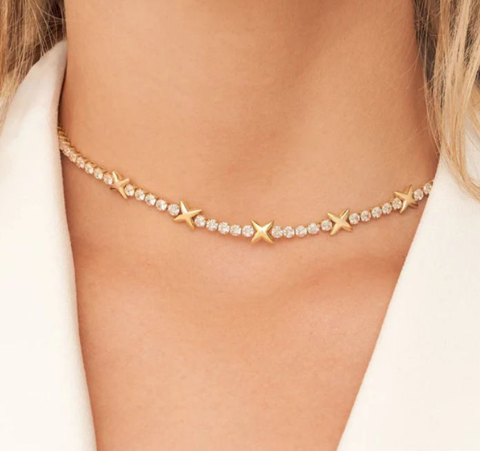 OEM Classic Brass Tennis Star Pendant Necklace With Brilliant Cubic Zircon Stones