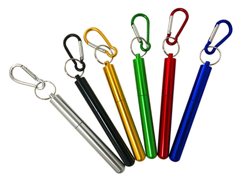 Restaurant Retractable Stainless Steel Straws With Aluminum Alloy Storage Tube