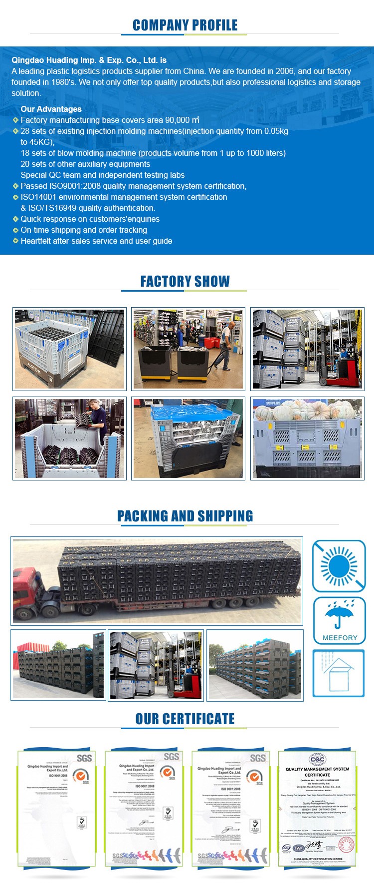 Warehouse Storage Containers Foldable Container Heavy Duty HDPE ( Common & Virgin Material Available) with Wheels and Handle 1T