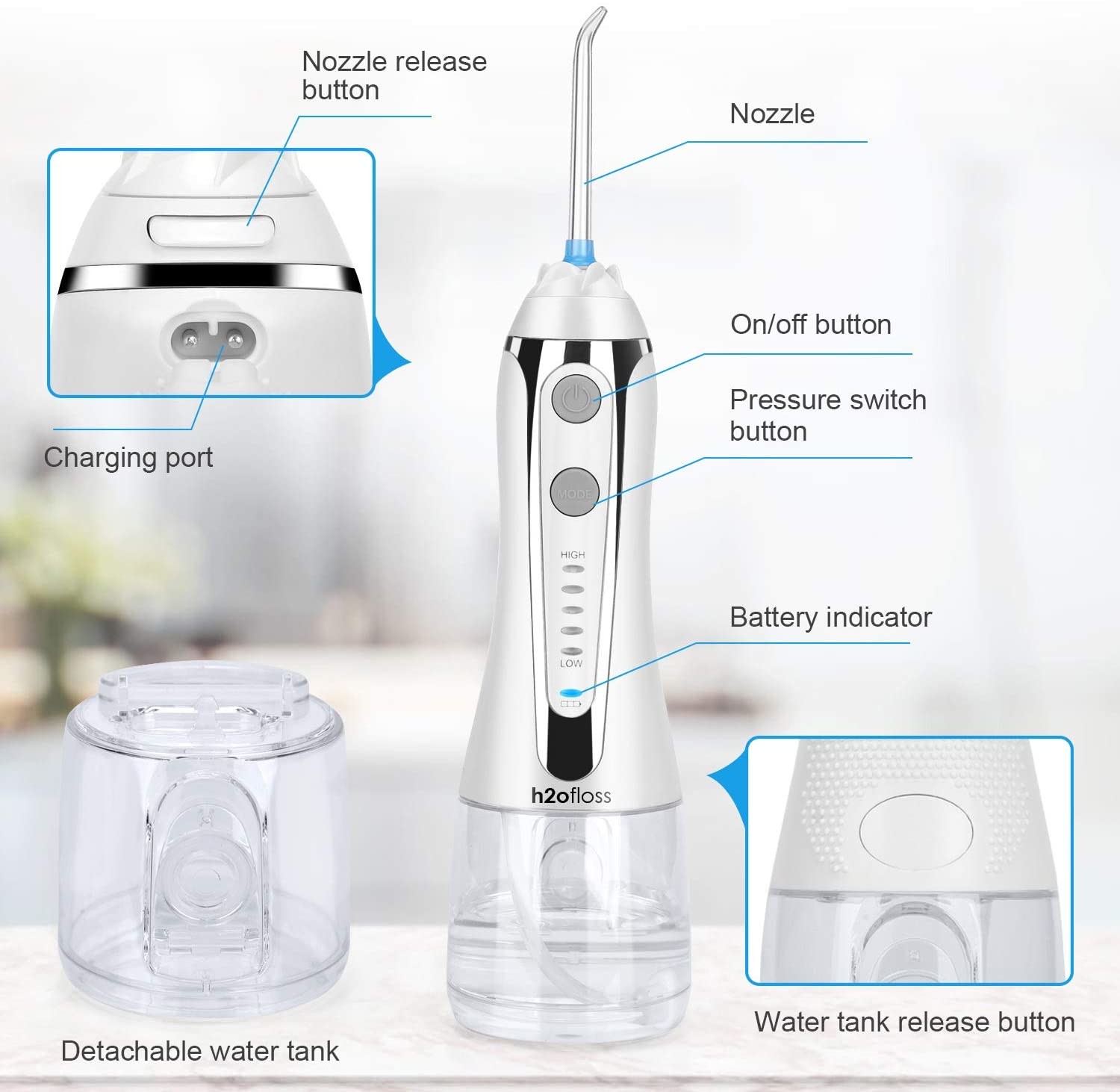 OEM / ODM 5 Adjustable Modes Water Jet Flosser For Personal Teeth Cleaning