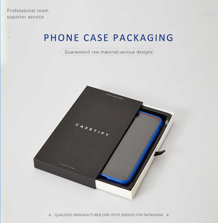 Customized Logo Black Cardboard Mobile Phone Case Packaging Drawer Box