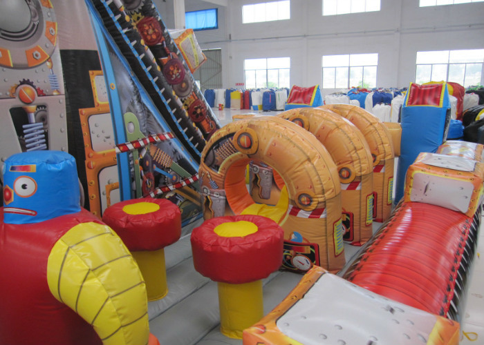 Top Inflatable Robot City Bounce Jumpers , Commercial Fun Bounce House With Big Slide