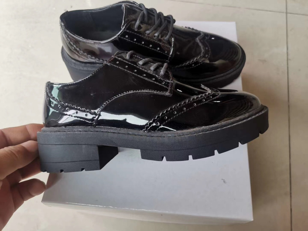 Vintage Balck PU Leather Shoes Patent Leather Oxfords Womens