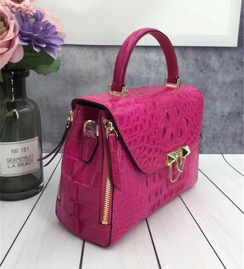 Exotic Genuine Crocodile Skin Woman Orange Purse Authentic Alligator Leather Lady Handbag Female Crossbody Shoulder Bag