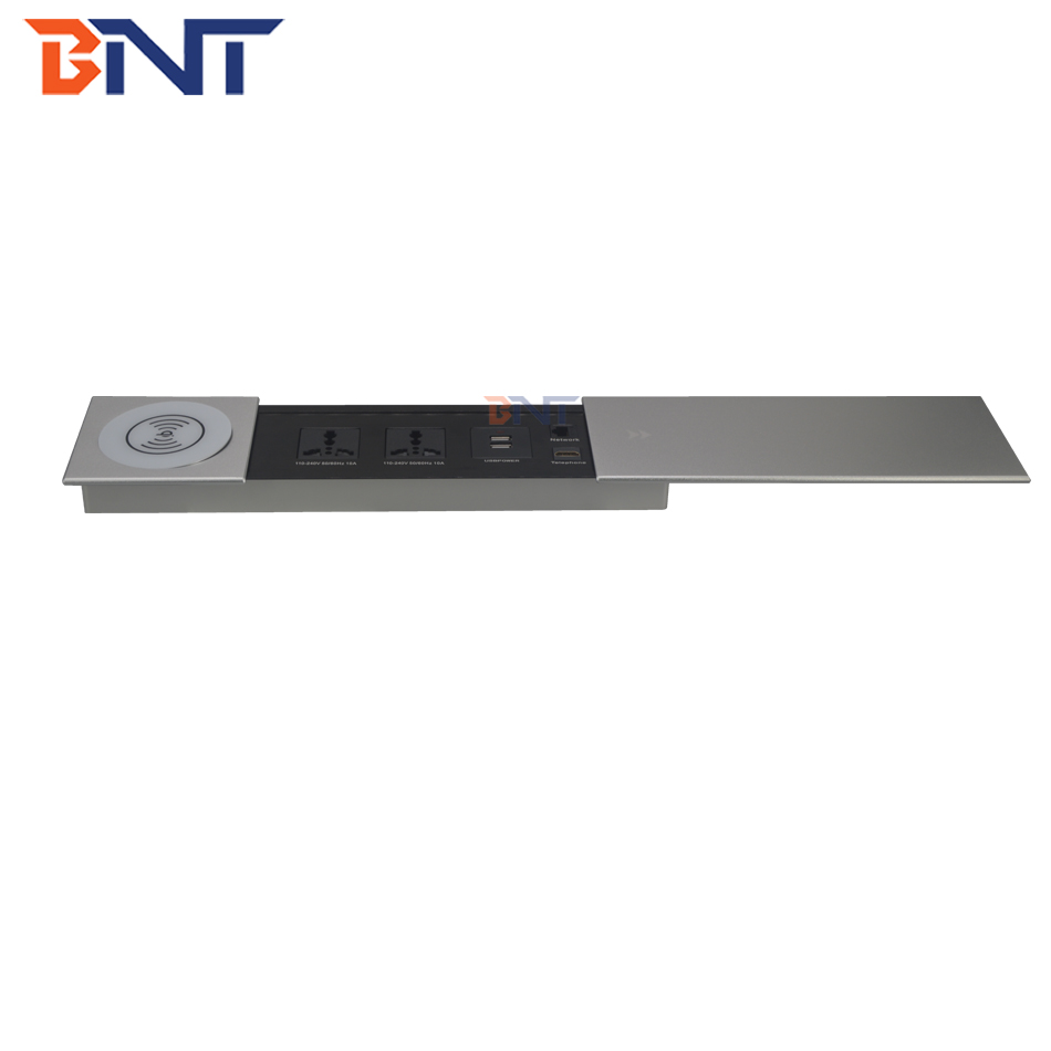 New product slide open hidden into desk mount socket box with wireless charger