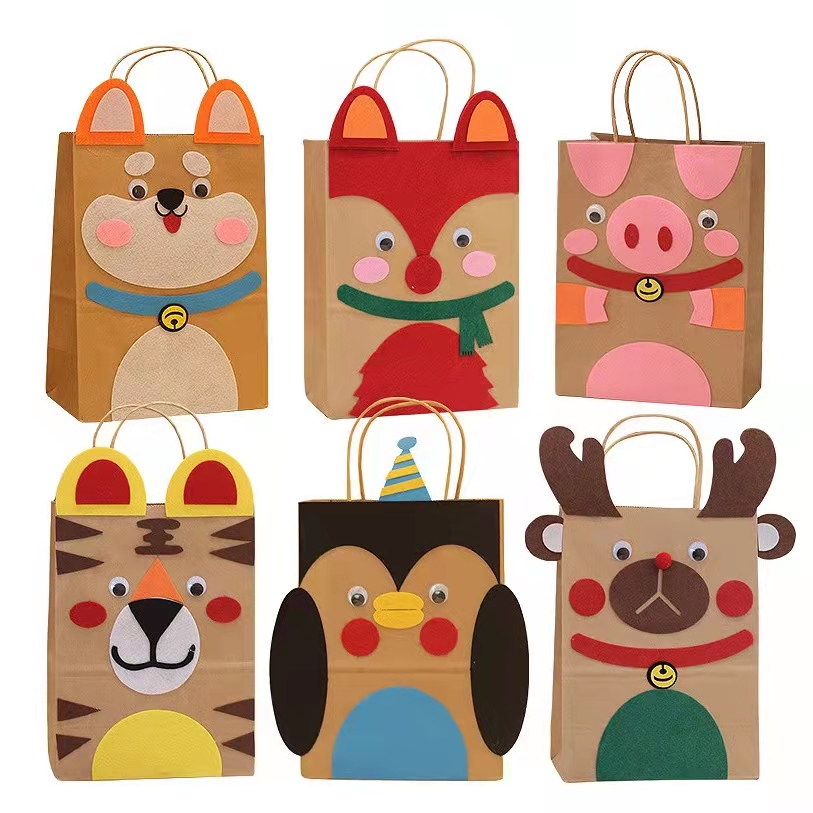 Factory custom brown kraft paper package gift bag animal paper bags