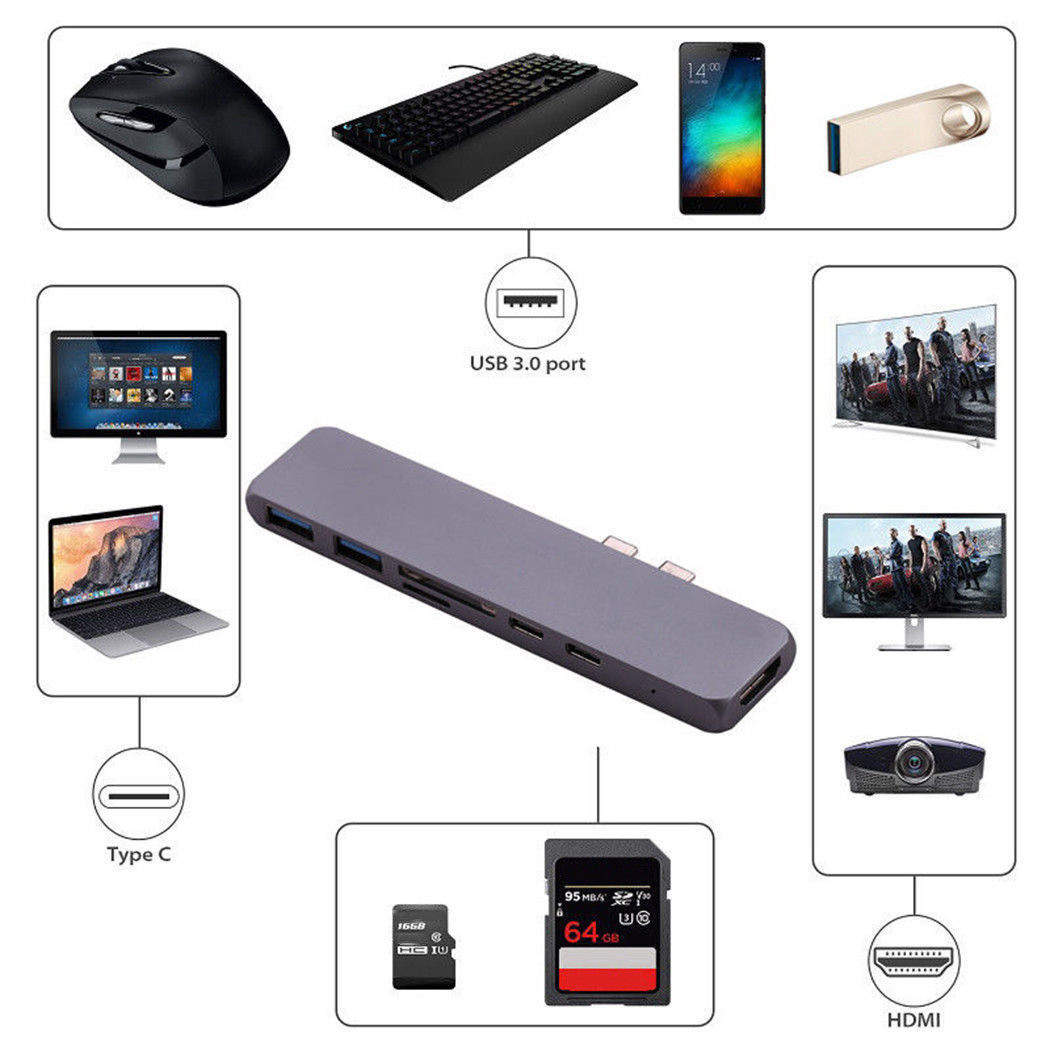 Multi Function 6 in 1 USB 3.0 Mini Adapter Hub Type-C USB3.0 USB-C Adapter Type C Hub