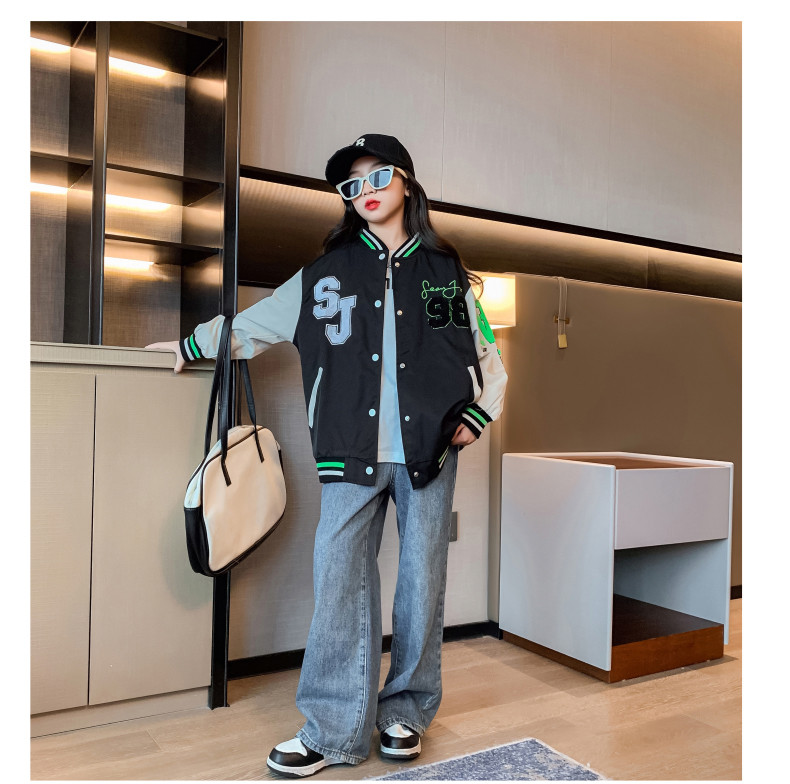Wind Proof Little Girls Clothes Thick Patchwork Childrens Baseball Jacket Outerwear