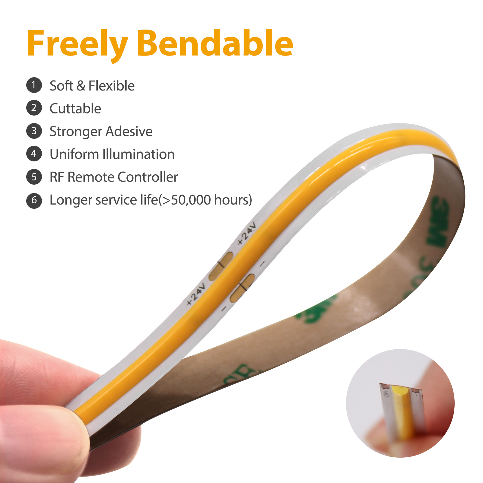 DC24v 10mm Width 480chips IP20 Cob Led Strip Light