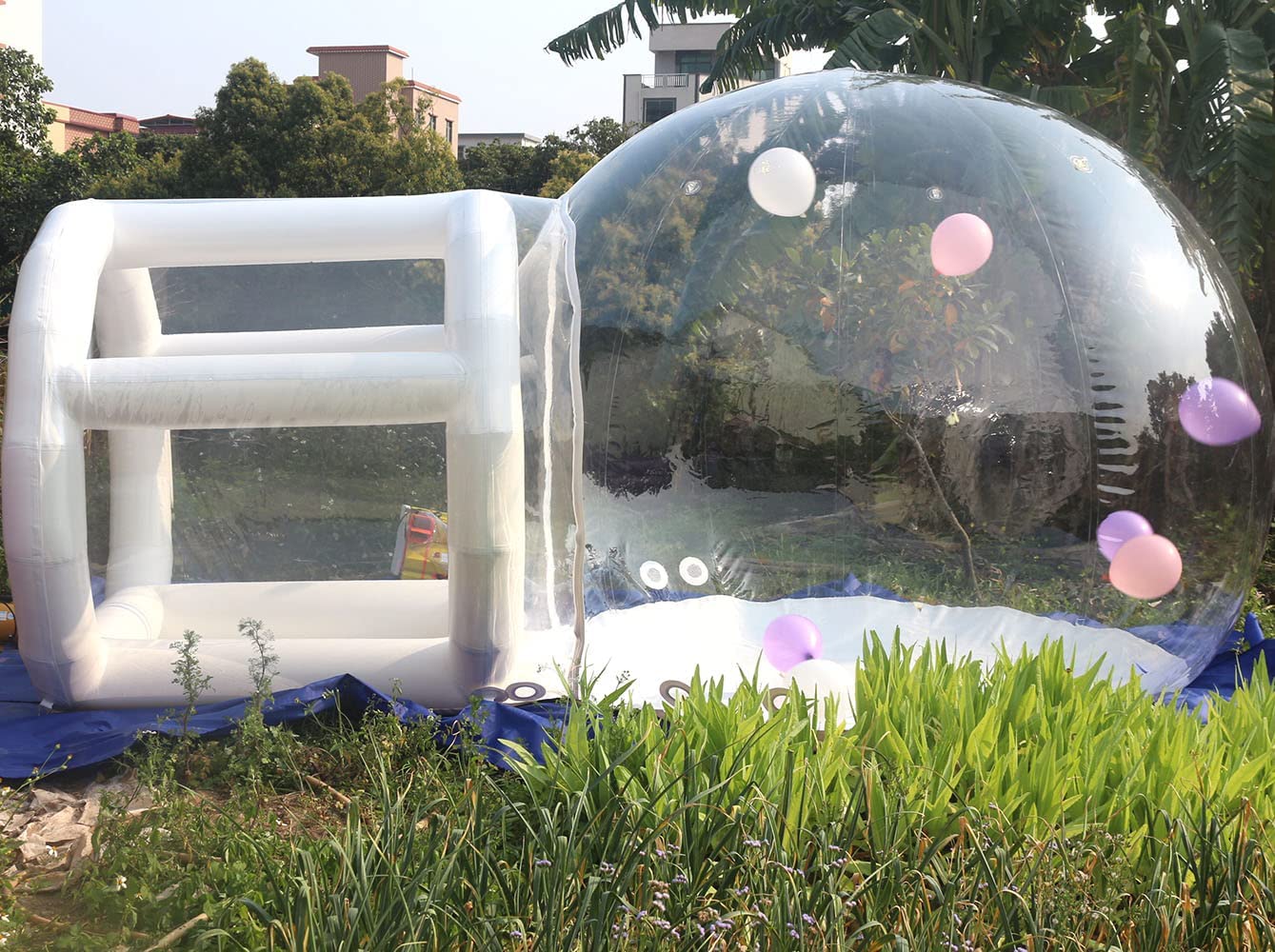 Outdoor Transparent bubble house with balloons Wedding Party bouncy bubble house