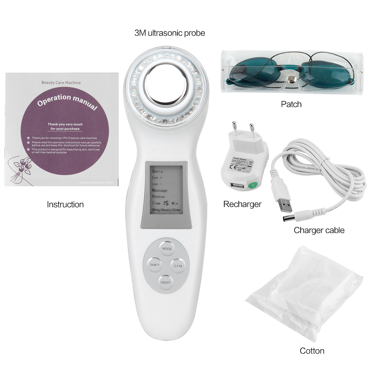 Bio Wave Light Therapy Ultrasonic Photon Beauty Device 3MHZ