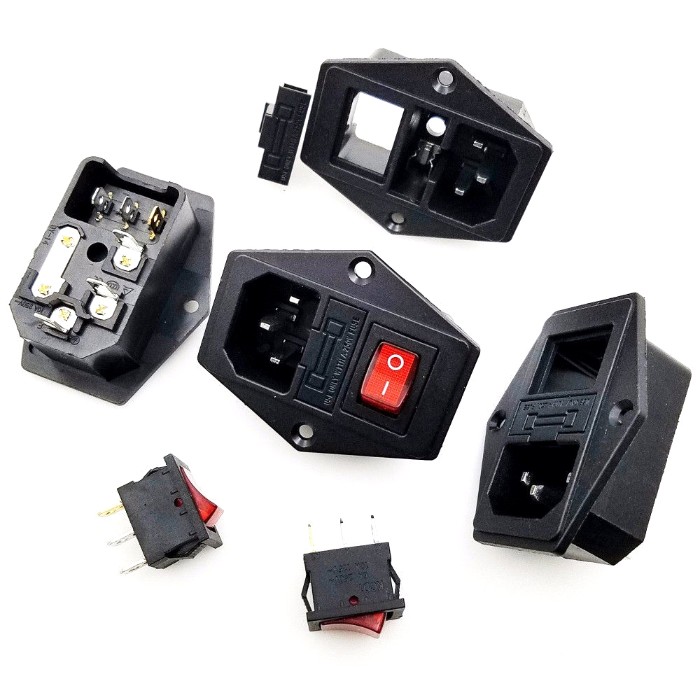 EC320 C14 Red Light Rocker Switch Fused Fuse Inlet Male Connector Plug 125V 10A