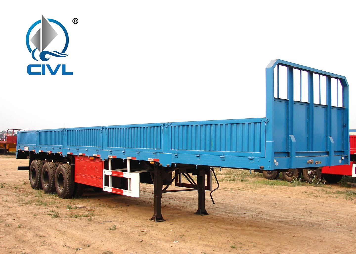 Three Axle Semi Trailer Trucks , Yeallow Color Sidewall Semi Trailer Flatbed Trailer