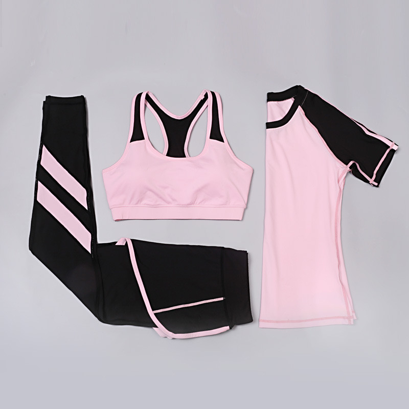 CPG Global 2017 Spring Summer Quick Dry 3 Pieces Set Stretched Bra Short Sleeves Sports Shirt with Yoga Pant T1028