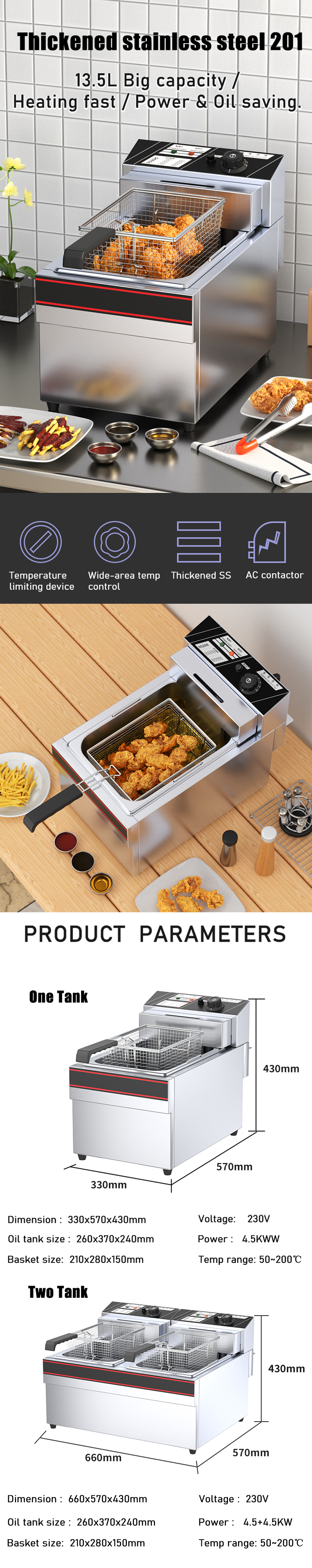 15L Commercial Single Tank Electric Deep Fryers for Stainless Steel Retail