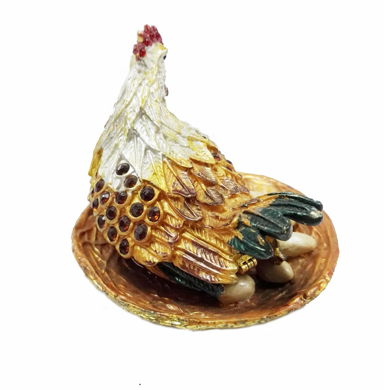 Wholesale pewter zinc alloy hen shape metal trinket box big size pewter hen metal trinket box