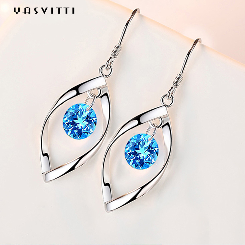 1.61 Inch 0.04oz Real Silver Heart Earrings 5A Zirconia Leaf Shape Earring