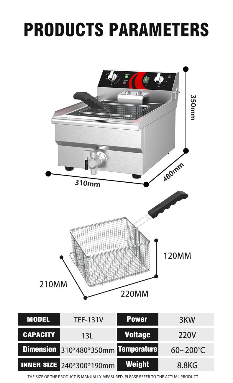 Single Tank Electric Deep Fryer for Frying Chicken and Fish in Industrial Kitchen