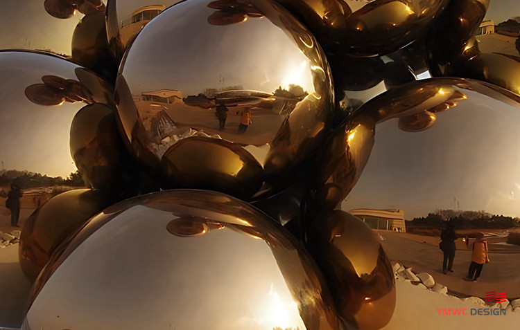 1 Color Print Method Sculpture with Stainless Steel Metal Balls and Mirror Technology