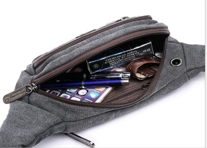 Black Sports Mens Waist Bags Barrel Shaped With Ears Line Hole