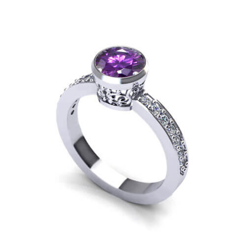Amethyst Filigree Ring Slightly Stones With 4K White Gold, Amethyst .20cttw