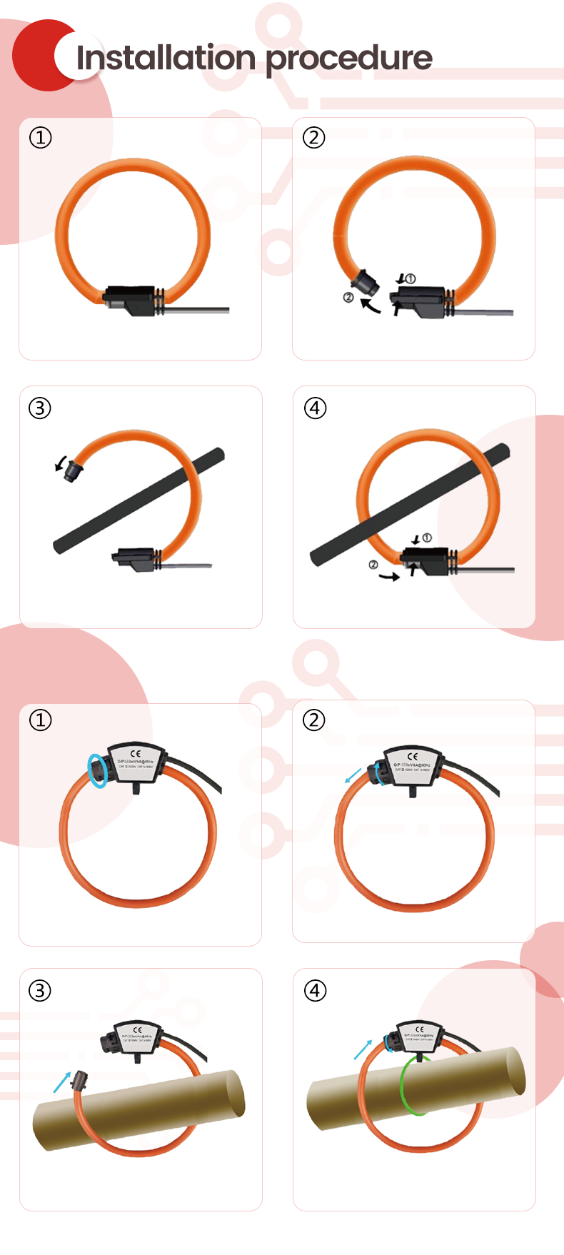 High Accuracy 0.5% Flexible Rogowski Coil Current Transformer Split Core 0.333V Output