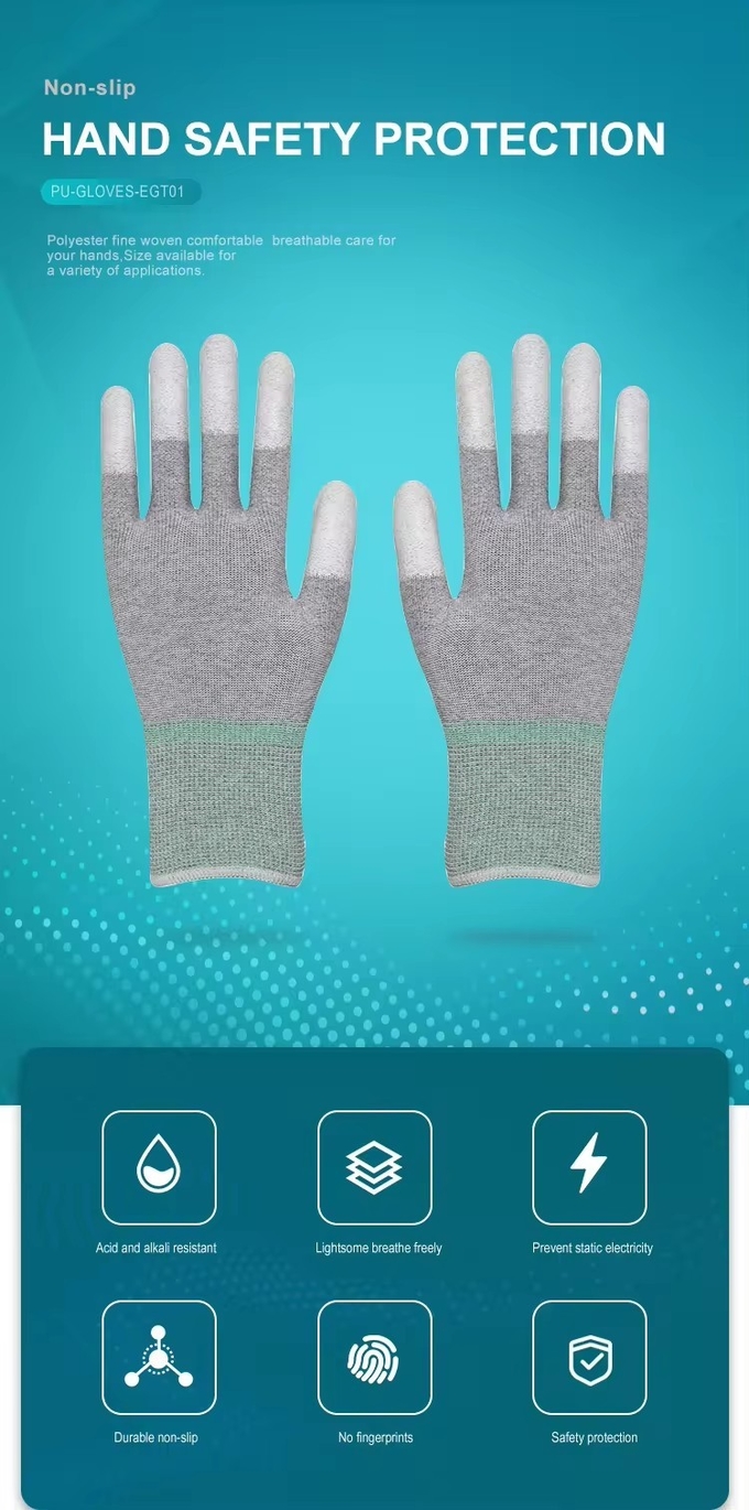 13G Gauge Nylon Knitted Glove PU Smooth Coating On Palm Worker Safety Gloves