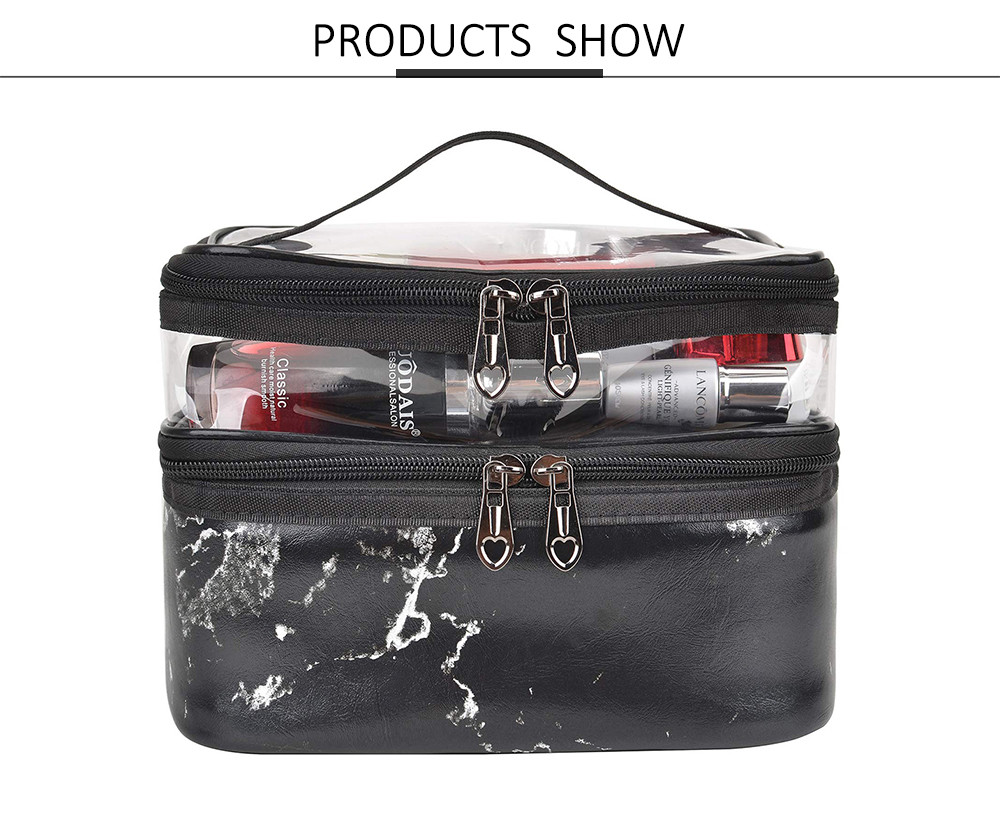Zipper Closure Marble PU Makeup Organizer Travel Bag