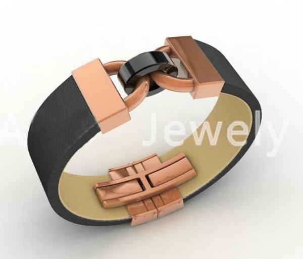 Top Quality Europe Fashion Stainless Steel Genuine Leather Silicone Bangle