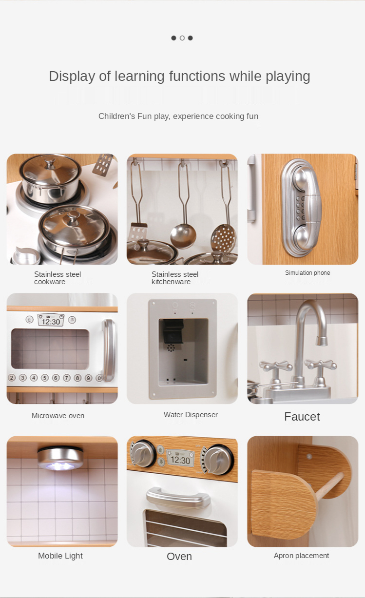 Large 82.5cm Refrigerator Wooden Miniature Kitchen Set Stove White Black