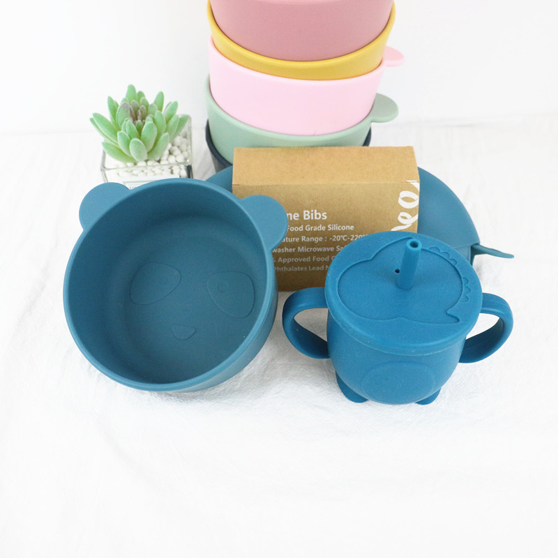 Cute Food Grade Silicone Bowl Set Waterproof For Baby Feeding