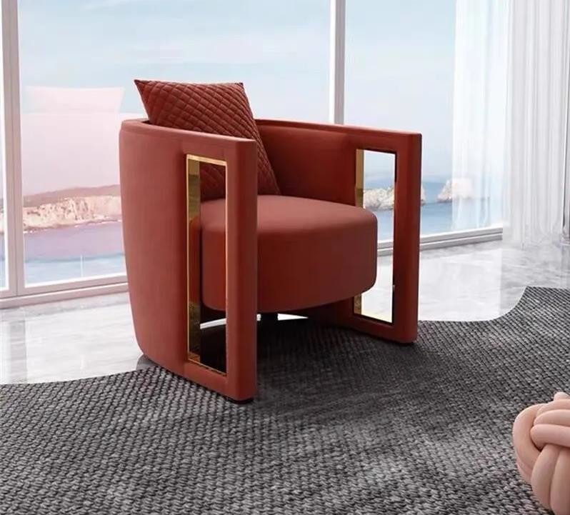 Creative Armrest Hollow Velvet Metal Single Sofa Chair Italian Style Customized