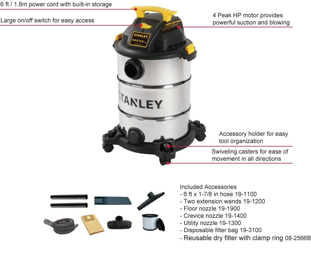 Portable 8 Gallon Wet Dry VAC 30L 4 HP Stainless Steel Compact Design