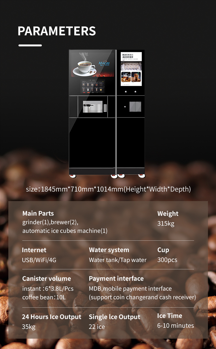 Freshly Grounded Bean To Cup Ice Coffee Vending Machine 220VAC