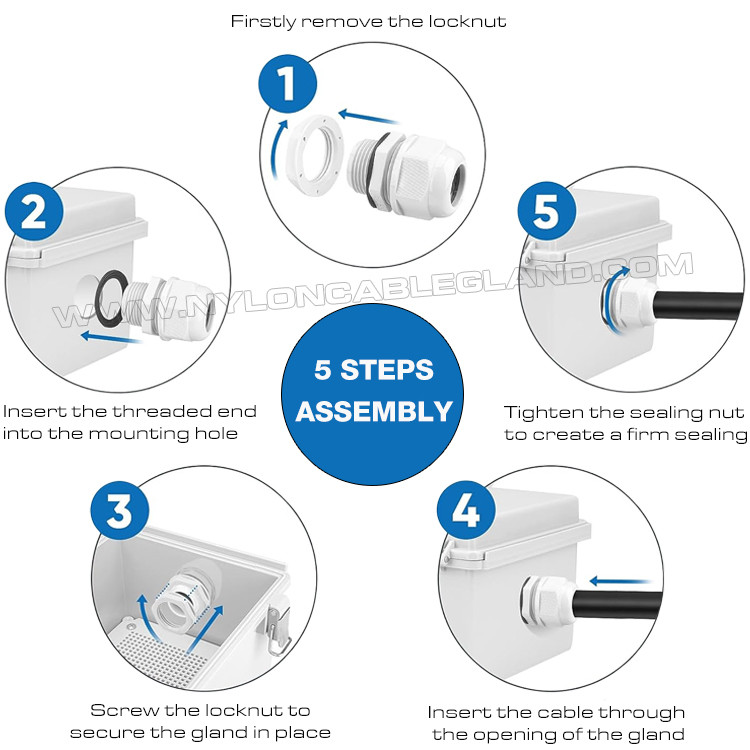 Pure White M20 Cable Gland, IP68 Watertight Nylon Cable Entry Gland Adjustable Connector for 10-14mm Cable