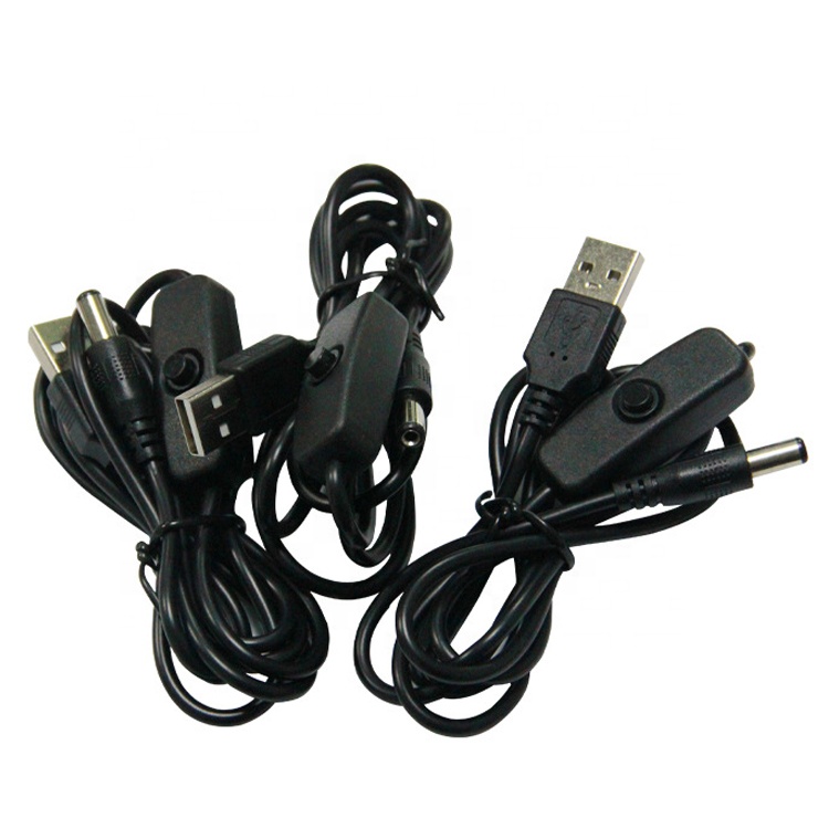 High Quality Power ON OFF Switch USB to DC 5.5x2.1mm Charger Cable for Led Strip Lamp Light Fan