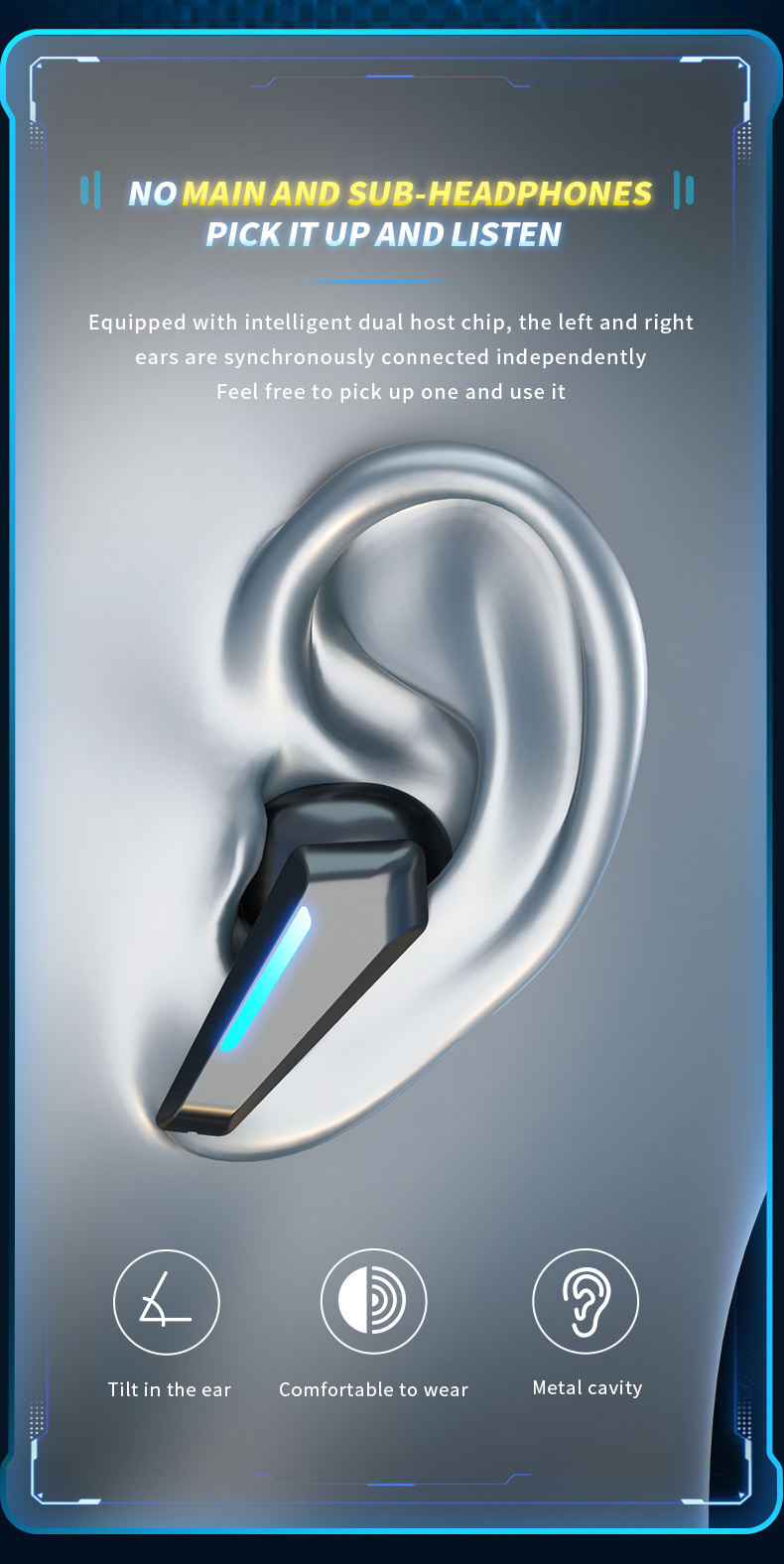 Bluetooth Headphone Gaming Earbuds True Wireless Headset for Gaming PC and Phone Call