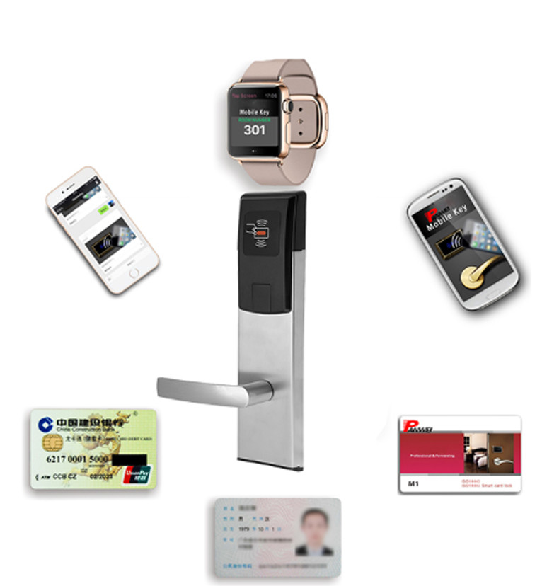 Apartment Swipe Card Door Lock , Hotel Style Door Lock Optional Surface