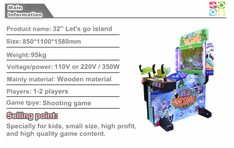 2 Players Kids Shooting Arcade Machine Coin Operated With 32 Inches Led