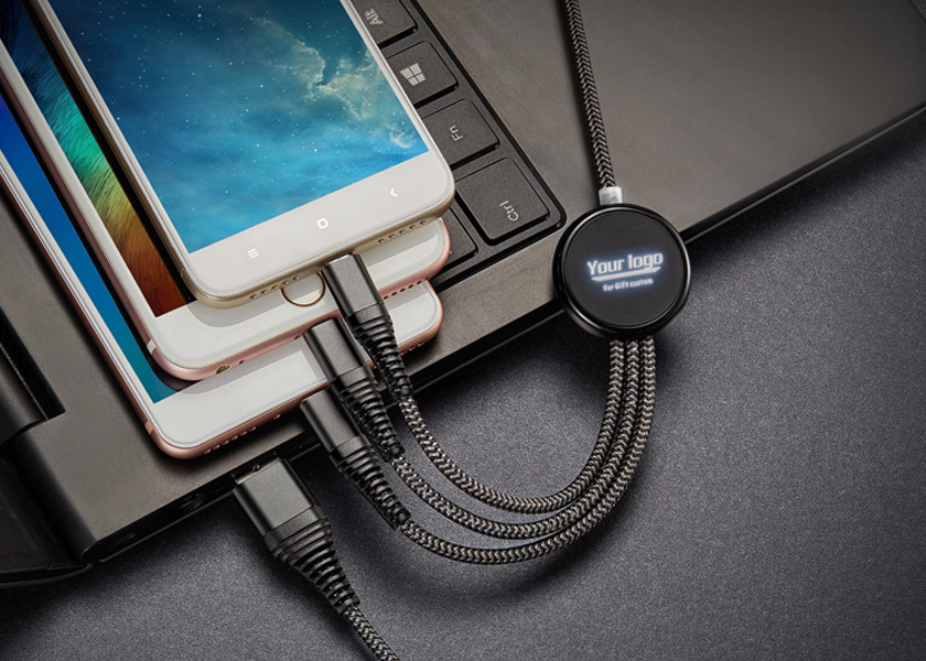 Nylon Braided USB 115cm 3 In 1 Fast Charging Cable OEM Black Color
