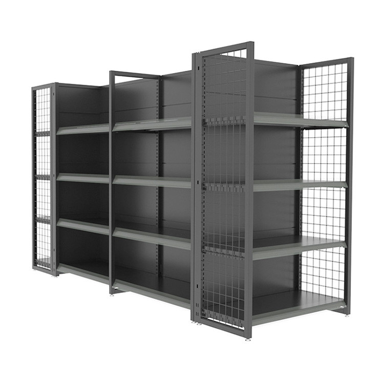 Double Sided Gondola Steel Wire Mesh Rack Metal Display Shelves For Supermarket