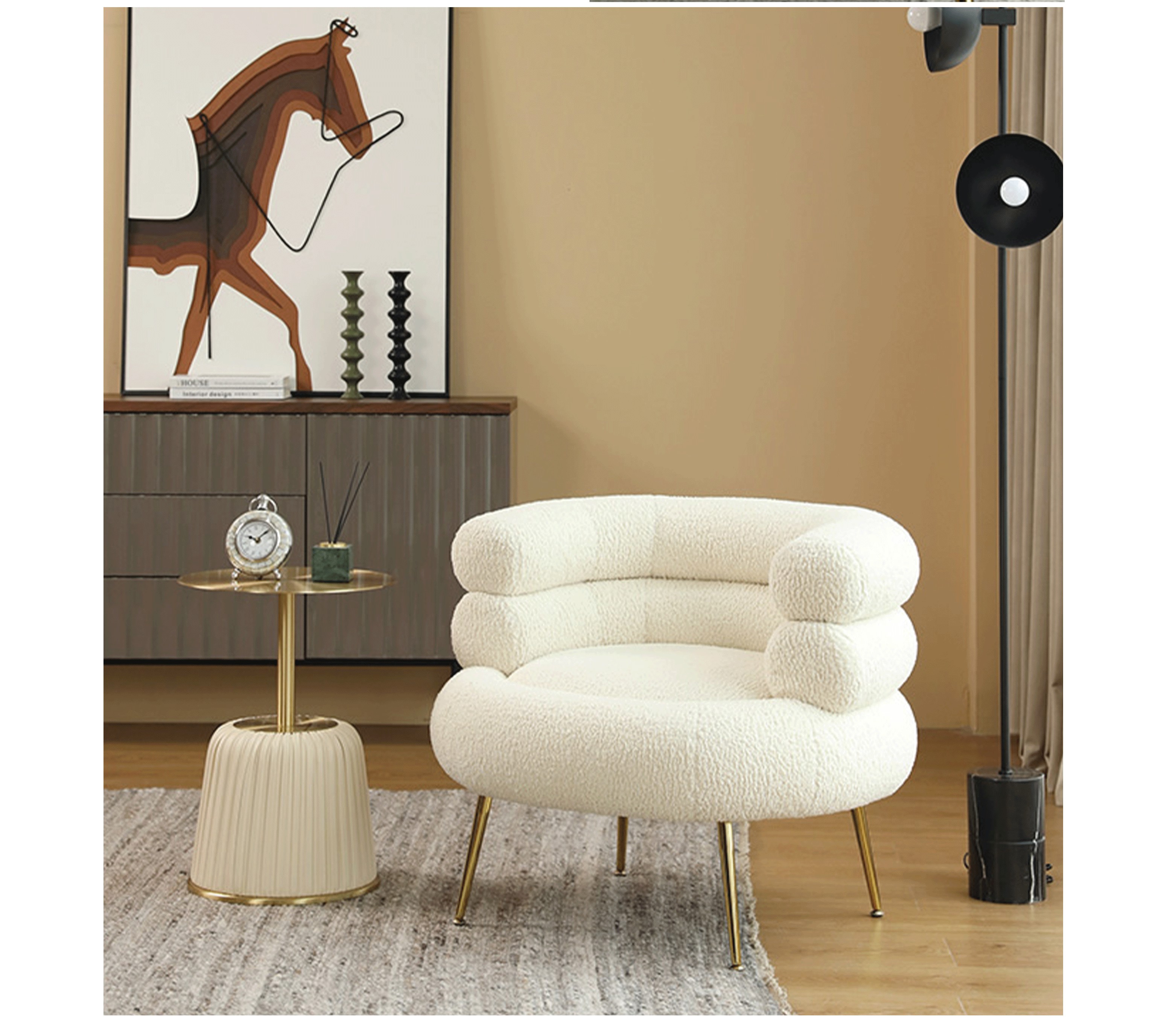Simple Lamb Hair Single Sofa Chair with Stainless Steel Legs Perfect Addition to Modern Light Luxury Living Room Furniture
