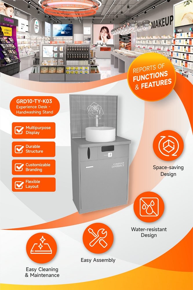GDR10-TY-K03 Retail Store Display with LED Light Strips and Artistic Glass for Cosmetics Retail Stores