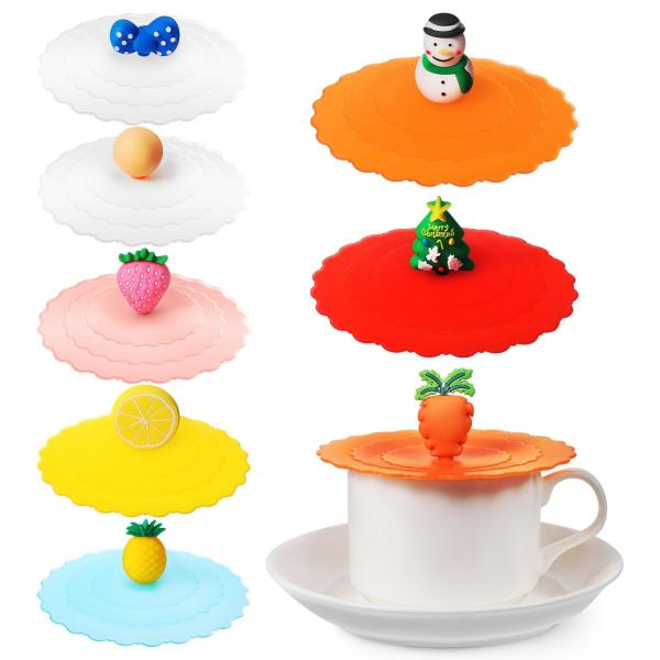 Silicone Mug Lid Cover, Colorful Anti-Dust Silicone Mug Cover Cute Reusable