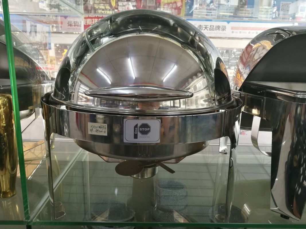 Mirror Finish Stainless Steel Cookwares / Round Food Pan with Round Roll Top Lid Fully Open at 180°