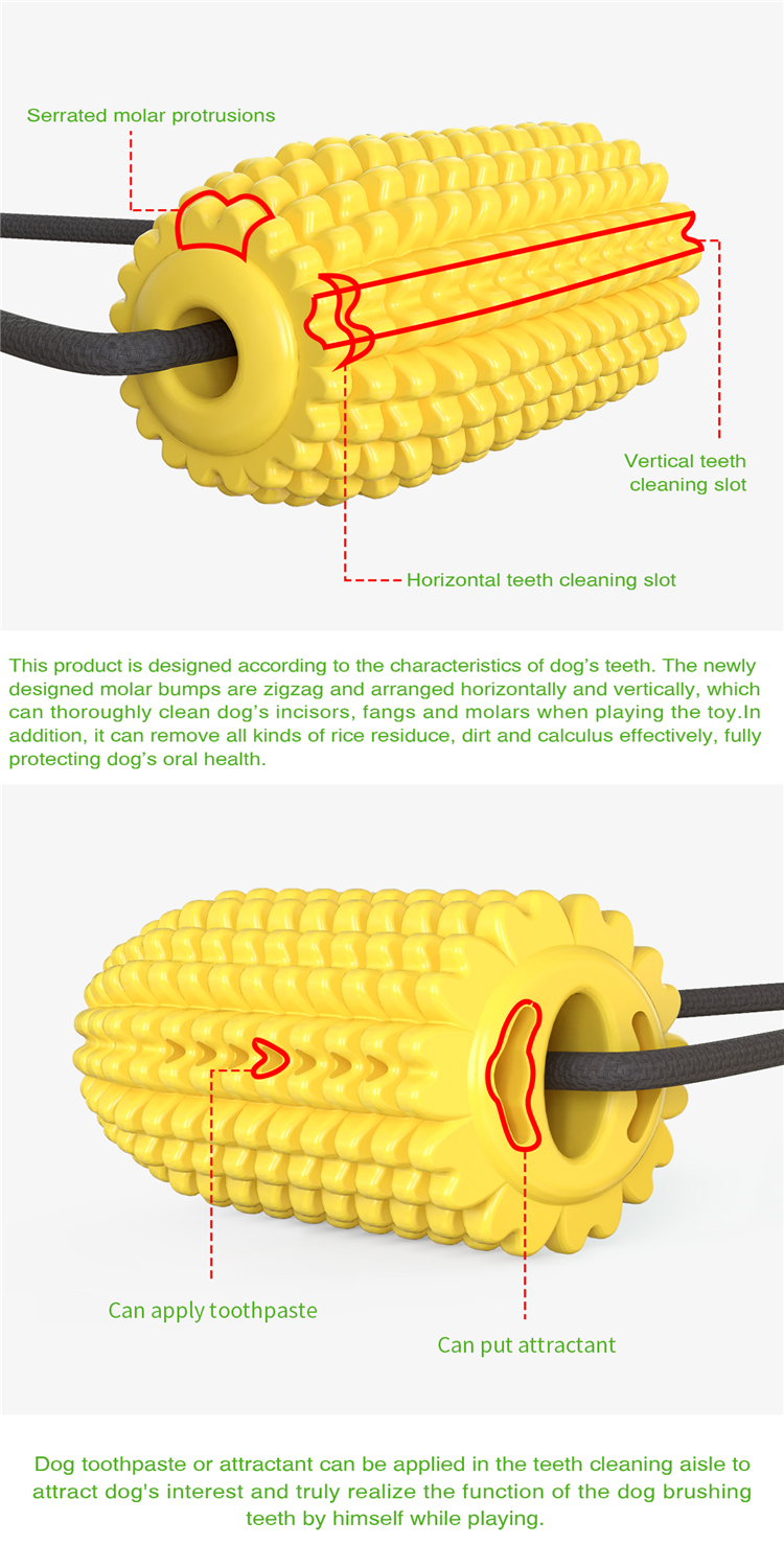 Durable Bite Resistant Dog Tug Pull Rope Toy Corn Suction Cup Puppy Toys Dogs Supplies Pet Molar Ball New Material Toothbrush