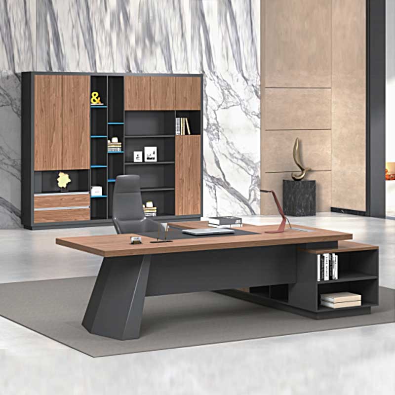 Luxury Executive Office Table L-Shaped Boss Furniture With Wooden Panel