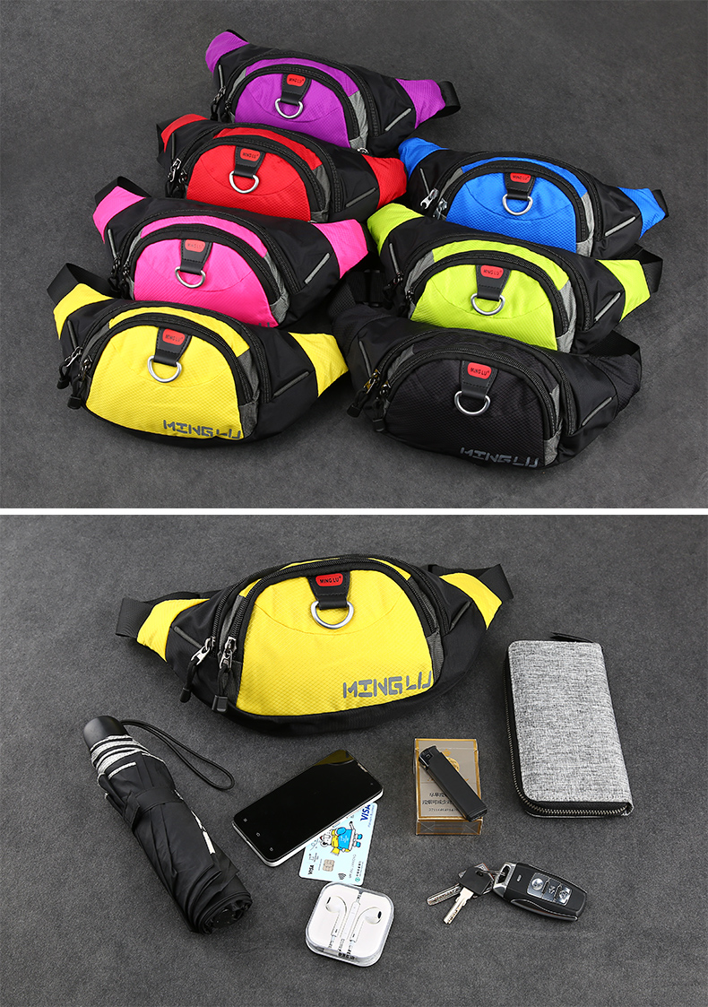 Zipper Closure Waterproof Waist Pouch Nylon Women Fanny Pack 13cm High