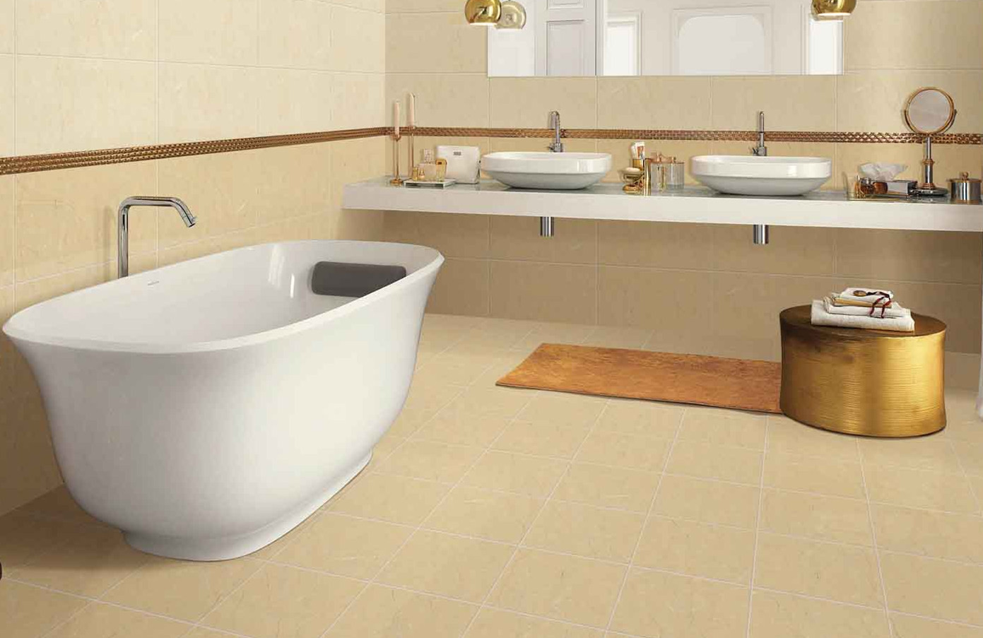 Wall Beige Glazed Polished Porcelain Floor Tile Anti Bacterial 300x600 mm